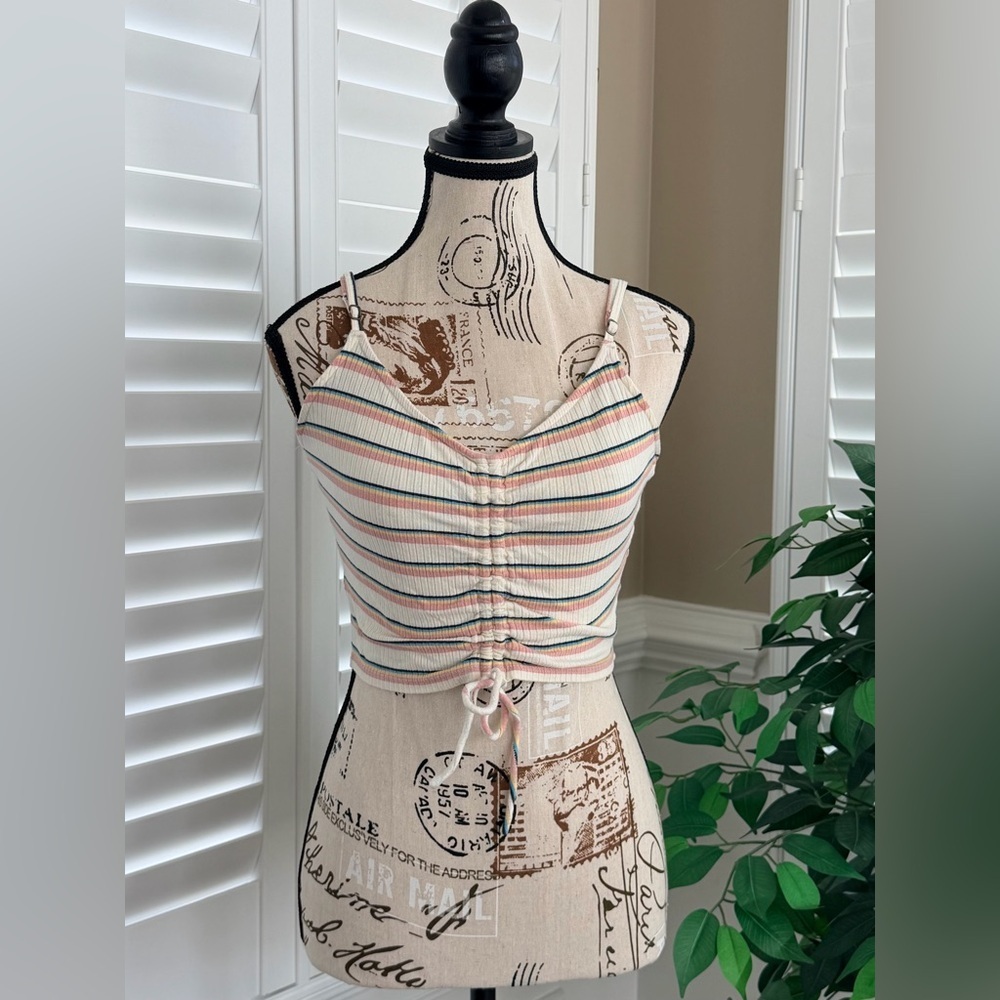 O’Neill Ribbed Knit Striped Cinched Front Crop Top Size XS